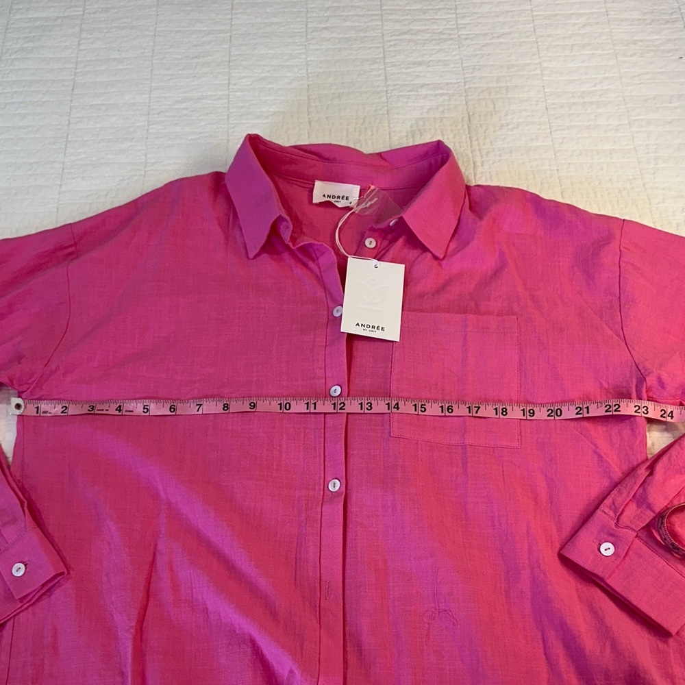 Andree Large Button Up Barbie Pink 100% Cotton NWT Elevated Basics - Picture 5 of 7